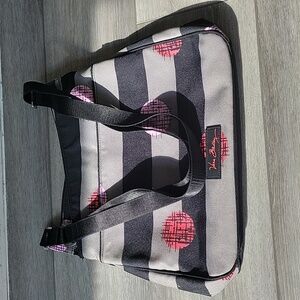 Vera bradley grey and black striped crossbody with pink and red dots